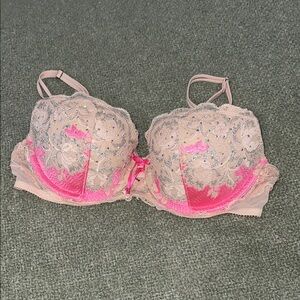 Victoria's Secret Pink Rhinestone Lace Balconet Push Up Bra